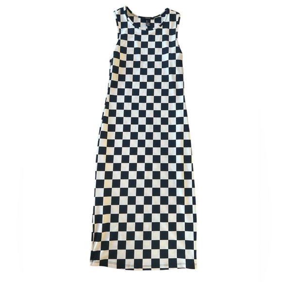 Black and White Checkered Sleeveless Midi Bodycon Dress - Picture 1 of 5